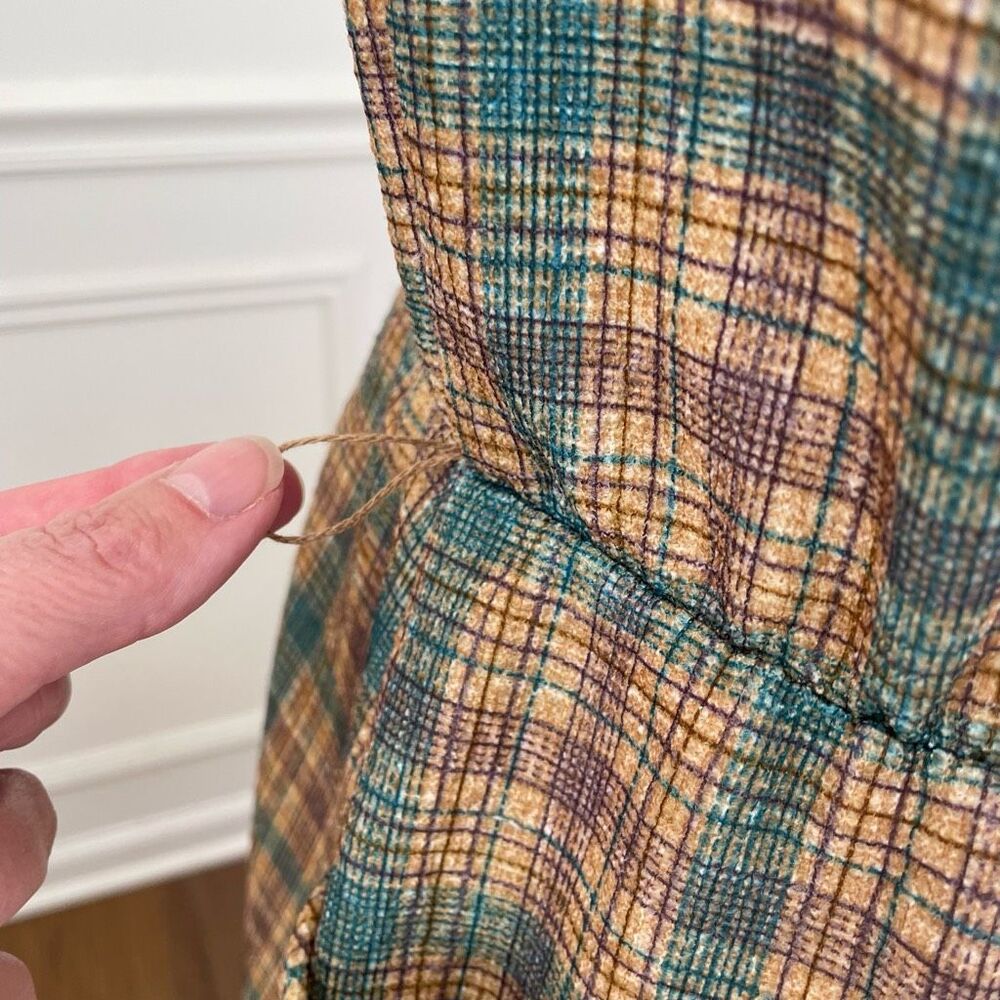 Vintage 70s Button Front Plaid Barkcloth Sleeveless Dress S - Picture 6 of 9
